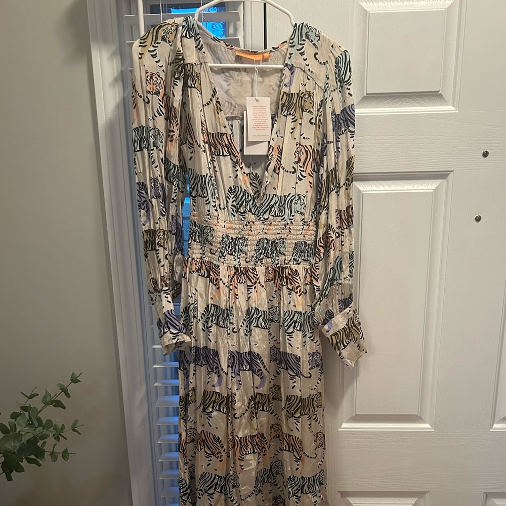Oliphant Multicolor Tiger Print Long Sleeve Dress
